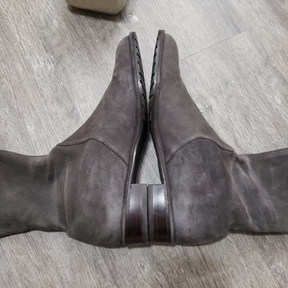 Stuart Weitzman Lowland Leather Over The Knee Boots Sz 8 Grey - Picture 6 of 11